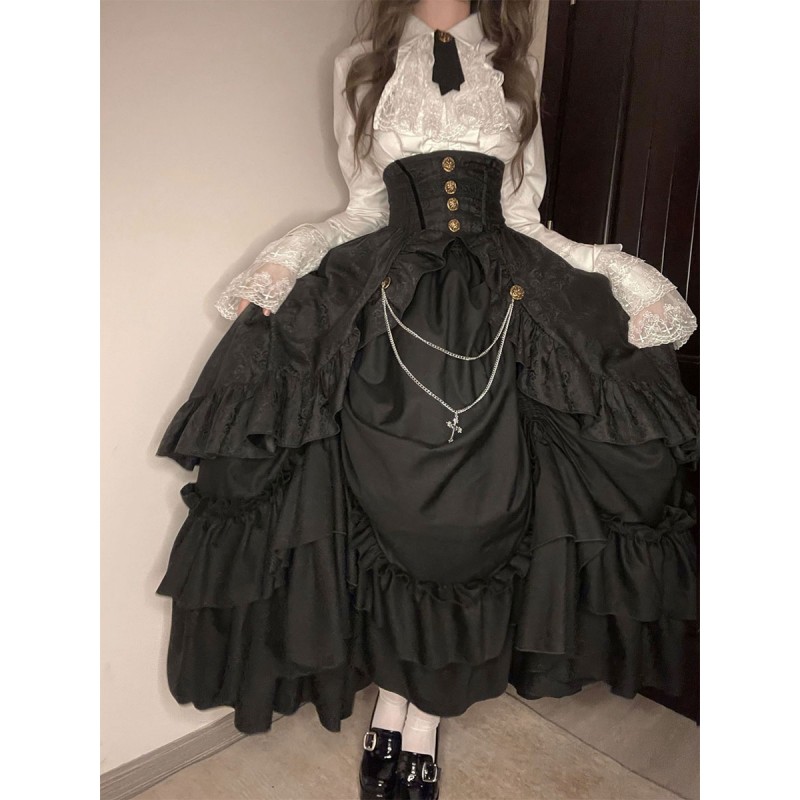 Lolita SK Ruffles Black Jacquard Lolita Skirts Steampunk Gothic Spring Summer Fall Winter