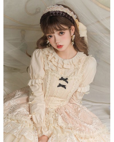 Lolita Ruffles Long Sleeves Blouse Lolita Top Black Lolita Shirt Blouses Gothic Daily Casual Tea Party