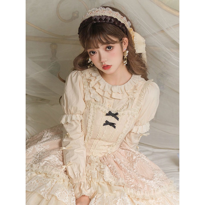 Lolita Ruffles Long Sleeves Blouse Lolita Top Black Lolita Shirt Blouses Gothic Daily Casual Tea Party