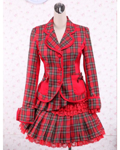 Cotton Red Gingham School Lolita Top And Skirt