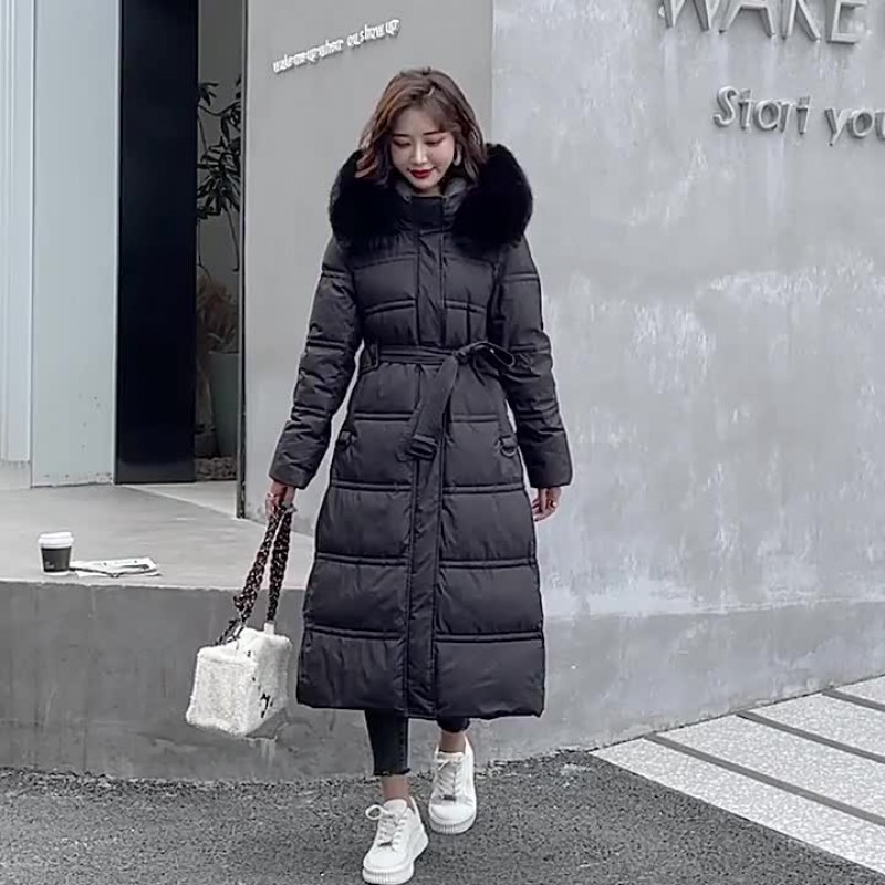 Women Puffer Coats Stand Collar Faux Fur Long Outerwear Casual Winter Street Wear