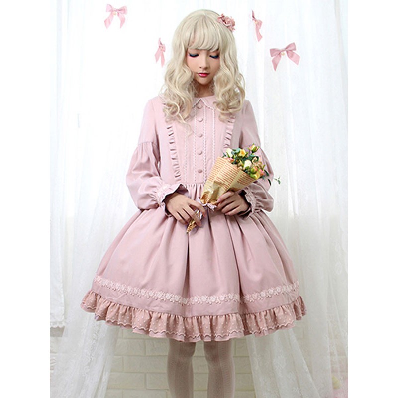 Lolita OP Dress Ruffles Long Sleeves Lolita One Piece Dresses Sweet Spring Fall Winter Tea Party