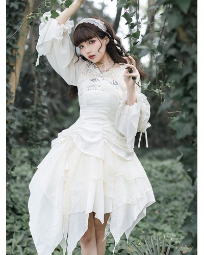 Lolita JSK Dress Ecru White Lolita Jumper Skirts Sweet Spring Summer Fall