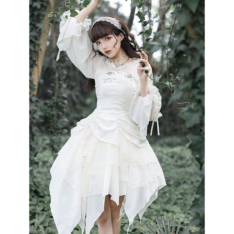 Lolita JSK Dress Ecru White Lolita Jumper Skirts Sweet Spring Summer Fall