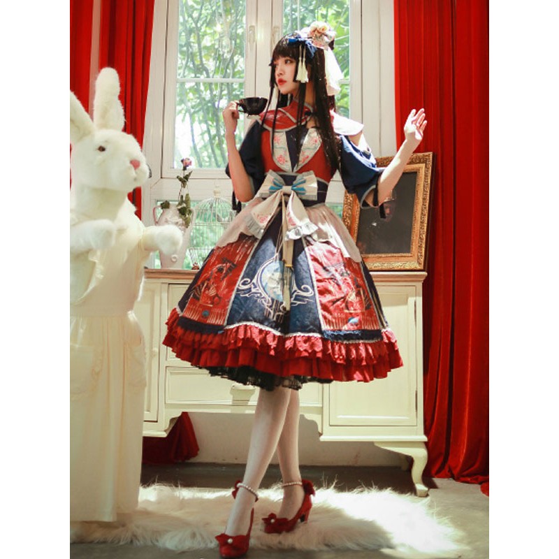 Chinese Style Lolita OP Dress Infanta Kimono Pleated Fringe Pleated Lolita One Piece Dresses