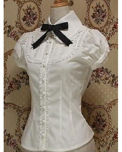 Classic Lolita Blouse Cotton Bowknot Ruffles White Lolita Top Spring Summer Fall Winter