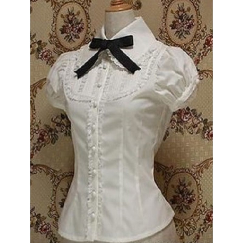 Classic Lolita Blouse Cotton Bowknot Ruffles White Lolita Top Spring Summer Fall Winter