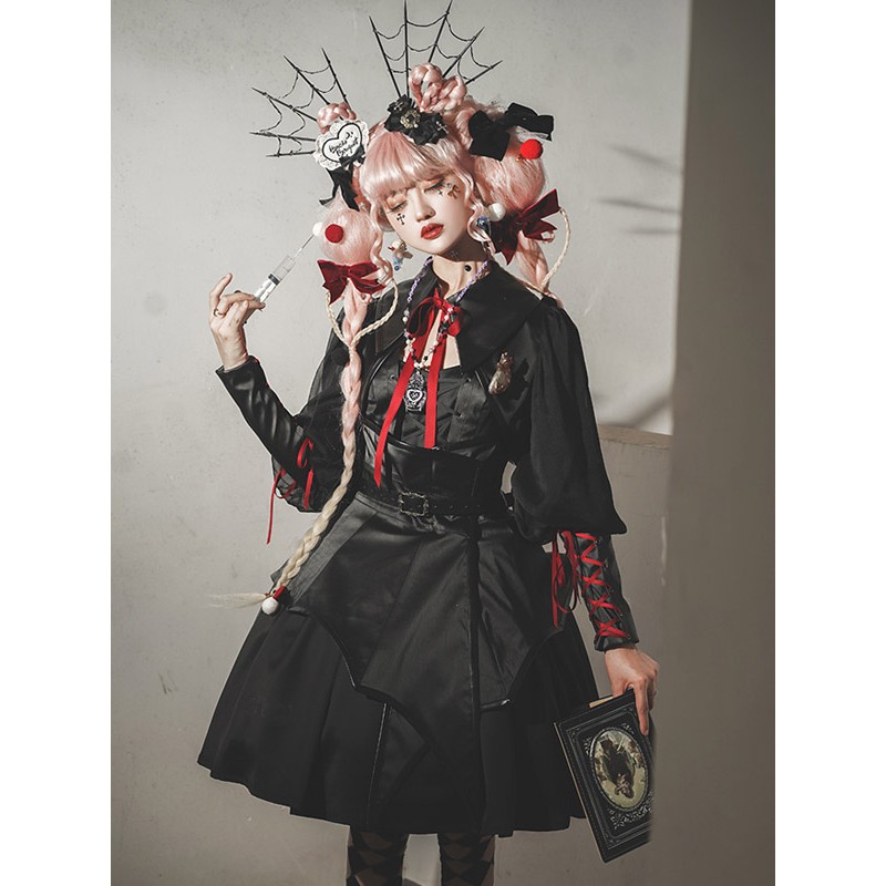 Lolita Coats Black Lace Up Polyester Overcoat Top Summer Lolita Outwears Tops Gothic Daily Casual Tea Party