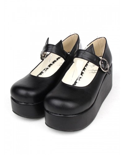 Gothic Lolita Shoes Black Platform Mary Jane Lolita Shoes With Cat Ear