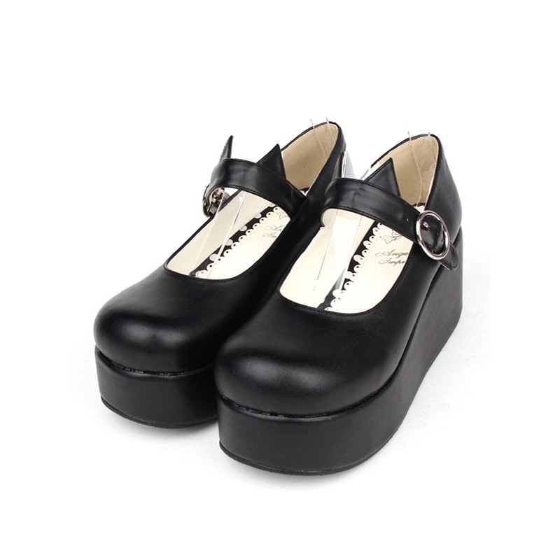 Gothic Lolita Shoes Black Platform Mary Jane Lolita Shoes With Cat Ear