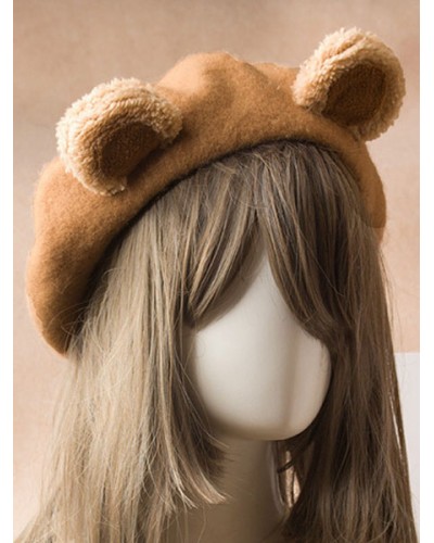 Sweet Lolita Beret Cute Bear Ear Wool Lolita Hat Accessories Daily Casual