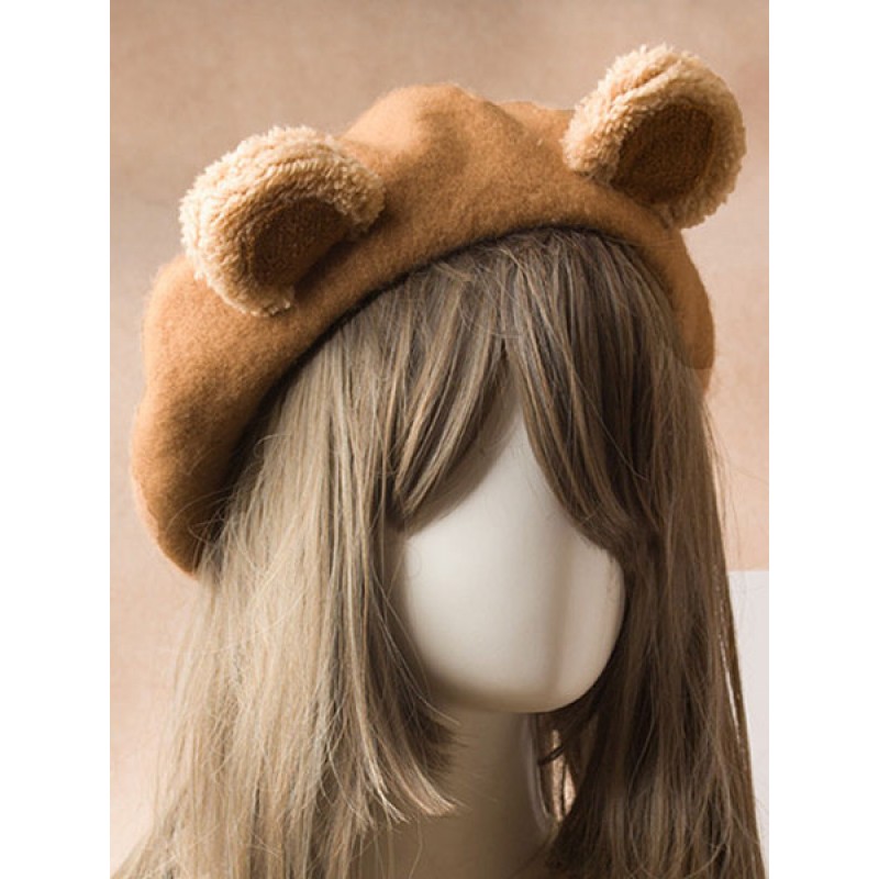 Sweet Lolita Beret Cute Bear Ear Wool Lolita Hat Accessories Daily Casual