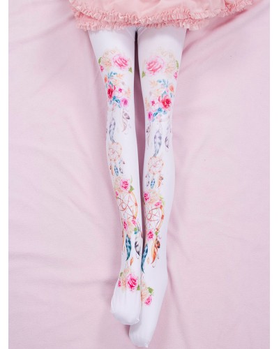 Lolita Socks Pink Spandex Floral Print Lolita Accessories Sweet