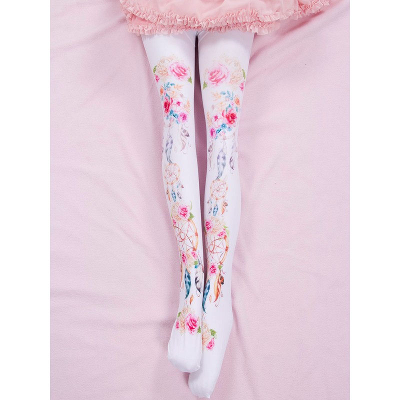 Lolita Socks Pink Spandex Floral Print Lolita Accessories Sweet