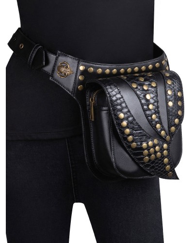 Lolita Handbag Black PU Leather Rivets Gothic Lolita Accessories Cross-body Bag Shoulder Bag Waist Pack Steampunk Daily Casual