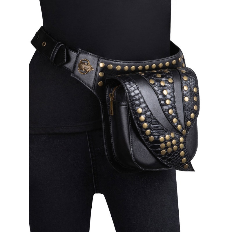 Lolita Handbag Black PU Leather Rivets Gothic Lolita Accessories Cross-body Bag Shoulder Bag Waist Pack Steampunk Daily Casual