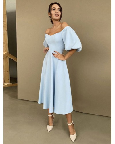 Women Midi Dress Bateau Neck Half Sleeves Semi Formal Party Dress Sexy Summer