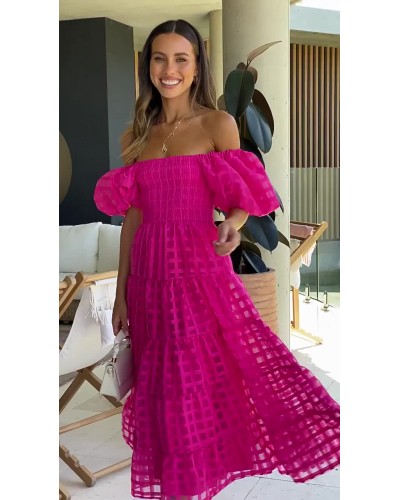 Dress Bateau Neck Plaid Rose Medium Beach Dress Summer Party Street Wear Resort Wear