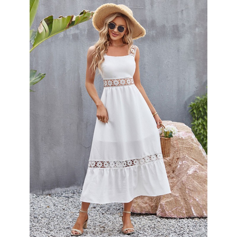 Women Cut Out Casual Square Neck Sleeveless Midi Dress Bodycon Summer