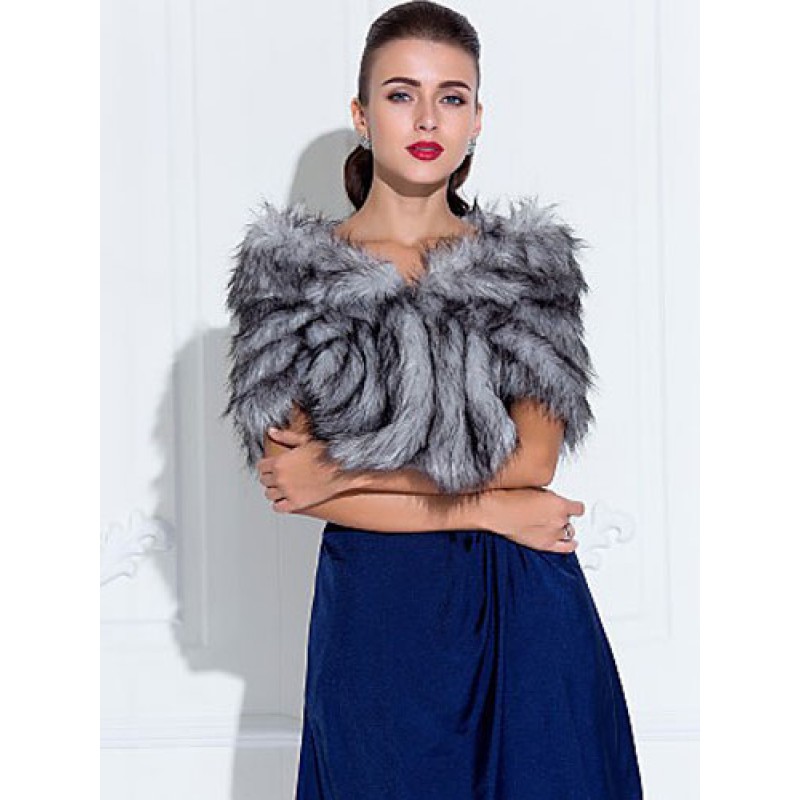 Silver Gray Shawl Faux Fur Cover Ups For Women Cape Coat Fall