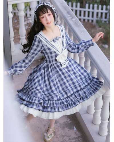 Lolita OP Dress Strawberry Witch Plaid Bows Lolita One Piece Dresses Sailor Spring Summer Fall Daily Casual