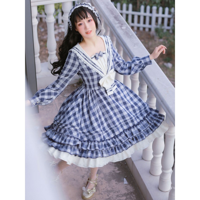 Lolita OP Dress Strawberry Witch Plaid Bows Lolita One Piece Dresses Sailor Spring Summer Fall Daily Casual