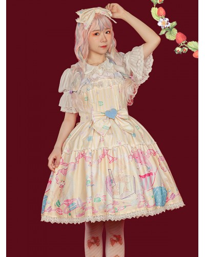 Lolita JSK Dress Infanta Fairytale Apricot Sleeveless Lace Bowknot Lolita Jumper Skirts Sweet Spring Summer Fall Daily Casual