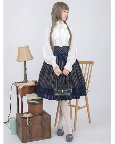 Victorian Lolita Shirt Lace Bow Ruffled Classical Lolita Blouse With Mandarin Collar Daily Casual