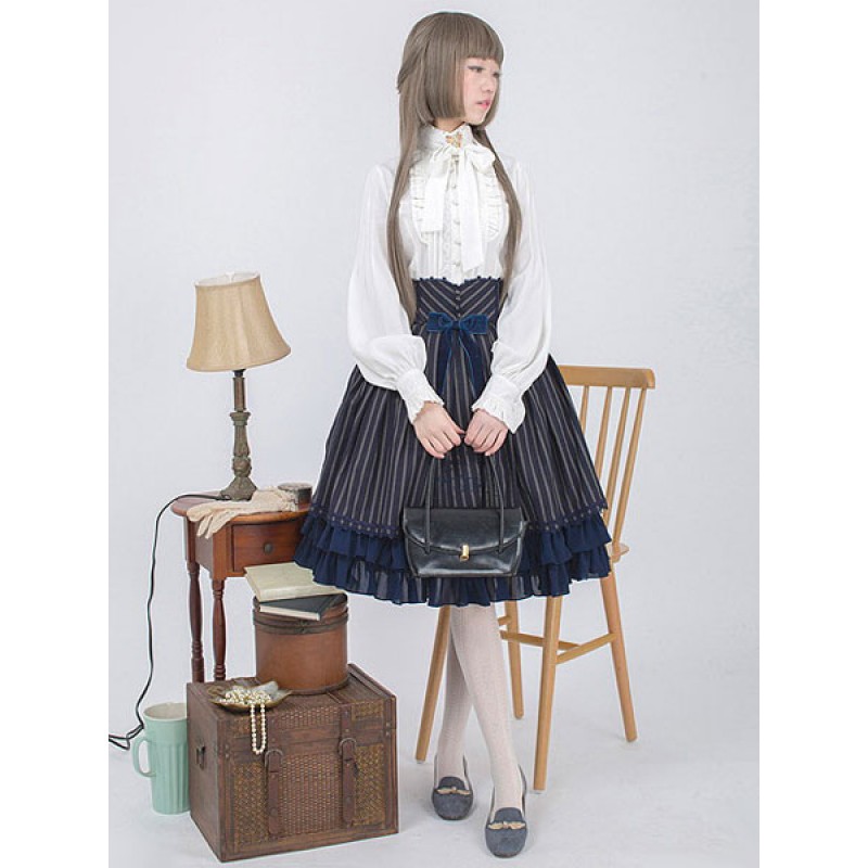 Victorian Lolita Shirt Lace Bow Ruffled Classical Lolita Blouse With Mandarin Collar Daily Casual