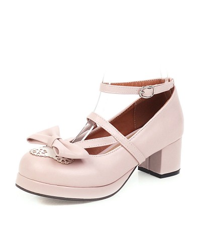 Sweet Lolita Footwear Pink Bow Bows Round Toe Leather Lolita Pumps Daily Casual