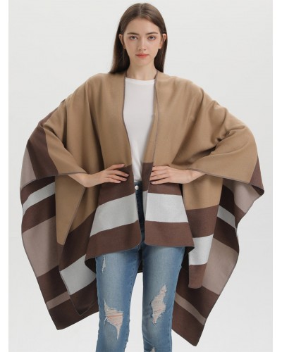 Women Oversized Cape Stripes Color Block Poncho Poncho  Cape Fall Winter Street Wear Daily Casual