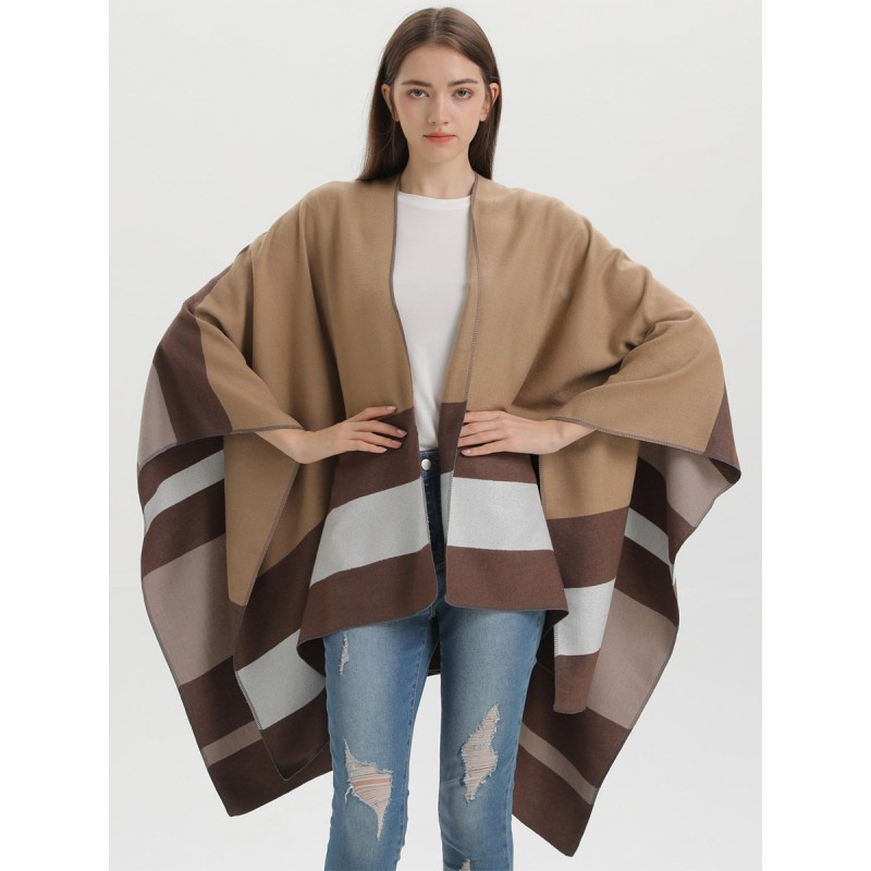 Women Oversized Cape Stripes Color Block Poncho Poncho  Cape Fall Winter Street Wear Daily Casual