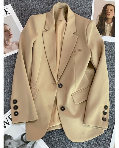 Blazer For Women Turndown Collar Long Sleeves Outerwear Tailored Jacket Spring Fall