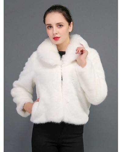 Faux Fur Coats Long Sleeves Turndown Collar Short Outerwear Faux Fur Coat Fall Winter