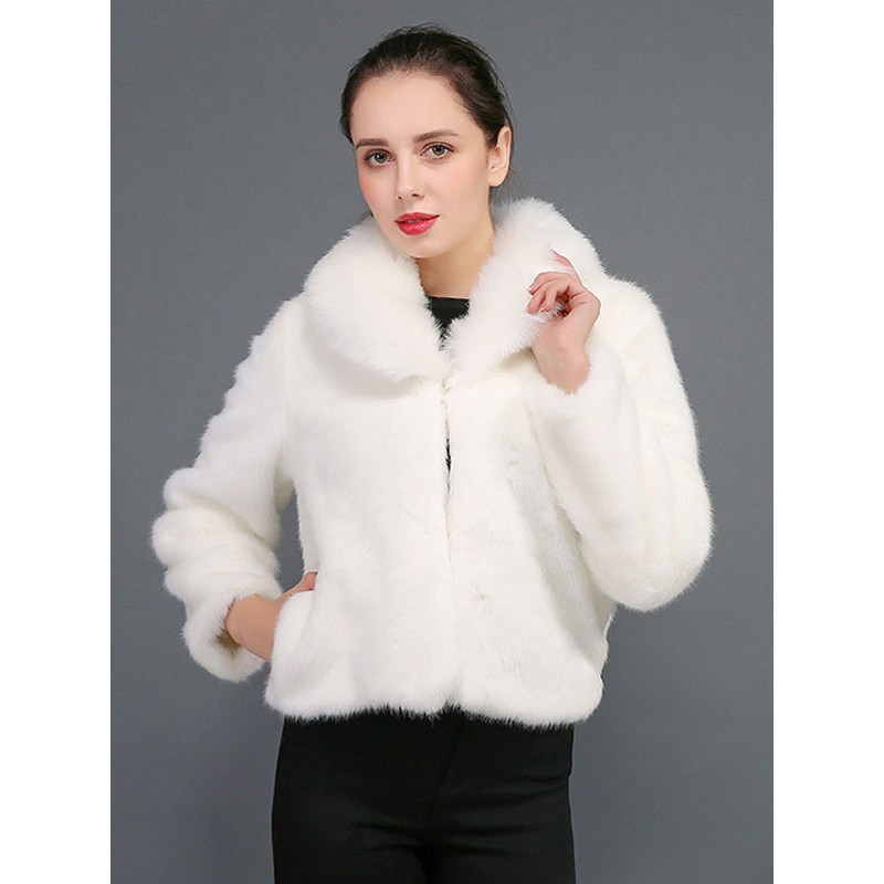 Faux Fur Coats Long Sleeves Turndown Collar Short Outerwear Faux Fur Coat Fall Winter