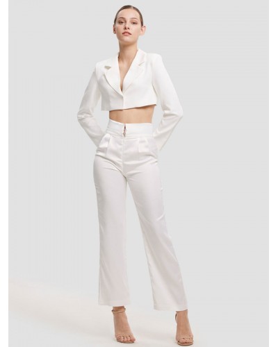 Women Blazer And Pant Set White High Waist Two Piece Sets 2023 Casual Street Wear Dating