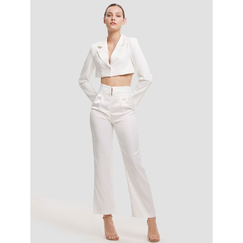 Women Blazer And Pant Set White High Waist Two Piece Sets 2023 Casual Street Wear Dating