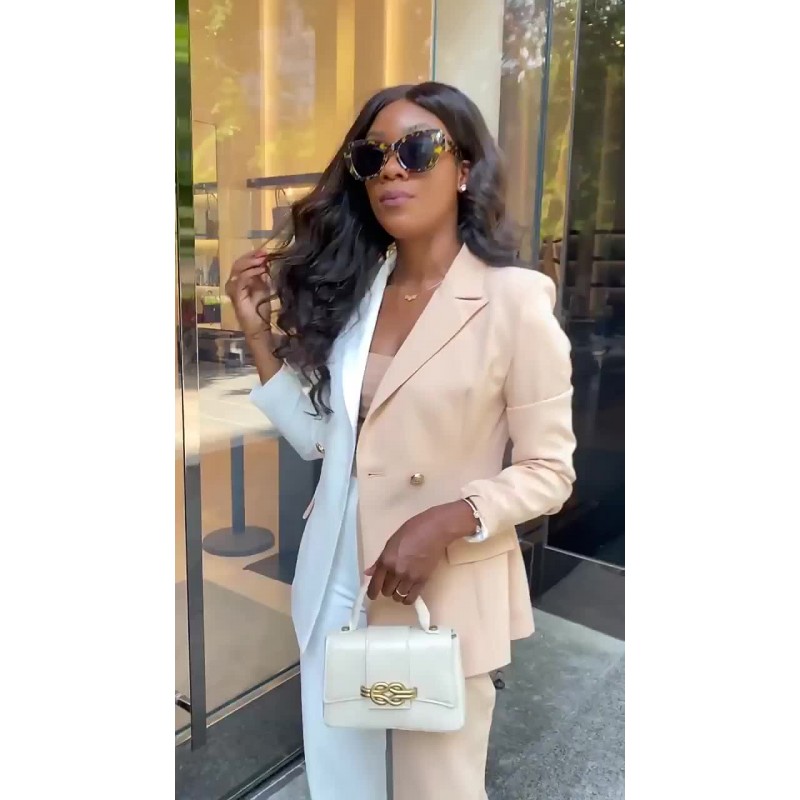 Women Two Piece Suits Two Tone Design Sets Light Apricot Classic Blazer Jacket Relaxed Fit Pants Spring Outfit Classic  Traditional Fall Winter