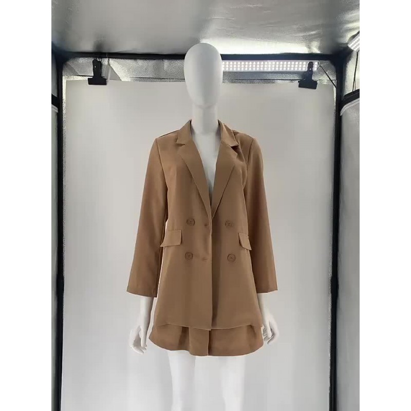 Women Two Piece Suit Sage Solid Color Set Classic Blazer Jacket Belt Short Pants Turndown Collar Spring Outfit Classic  Traditional Fall