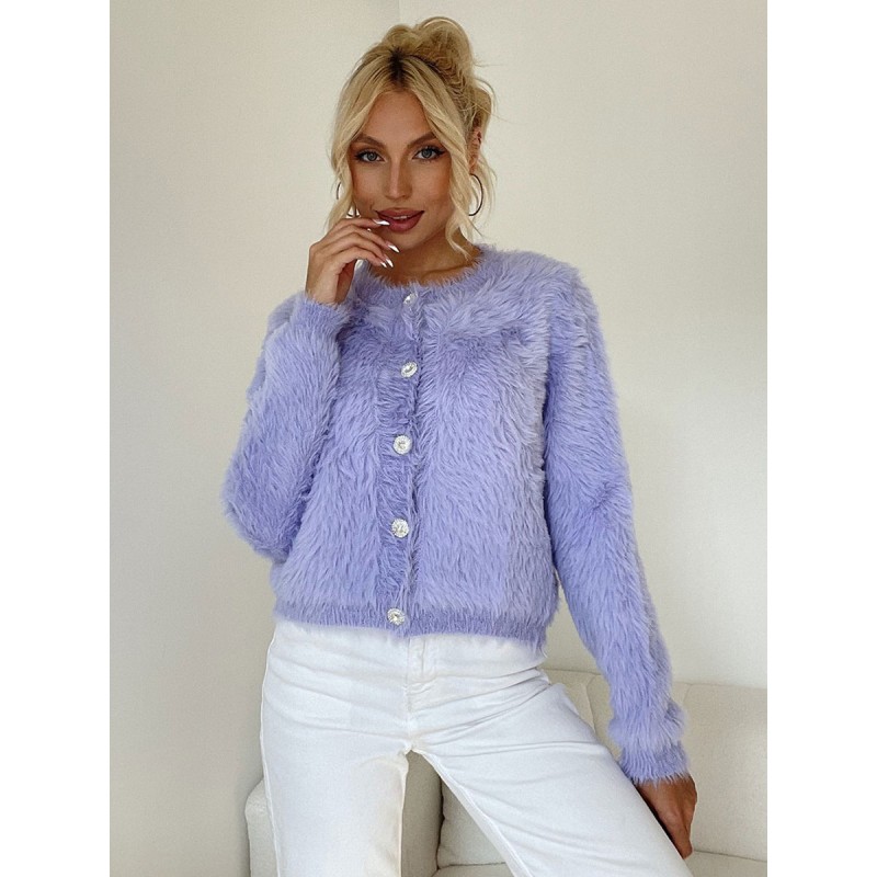 Women Sweaters Cardigans Long Sleeves Buttons Purple Fall Outerwear Chic  Modern Casual Street Wear Daily Casual