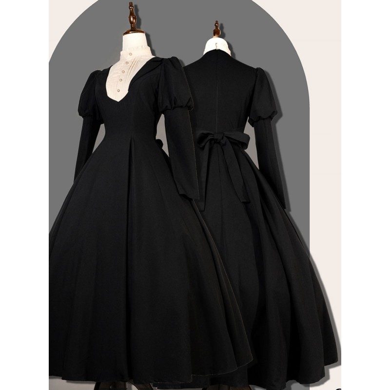 Classical Lolita Dress Polyester Ruffles Lolita Dresses Long Sleeves Classic Black