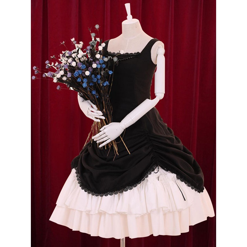 Multicolor Lolita Dress Straps Tiered Cotton Dress Classic  Traditional Winter Tea Party