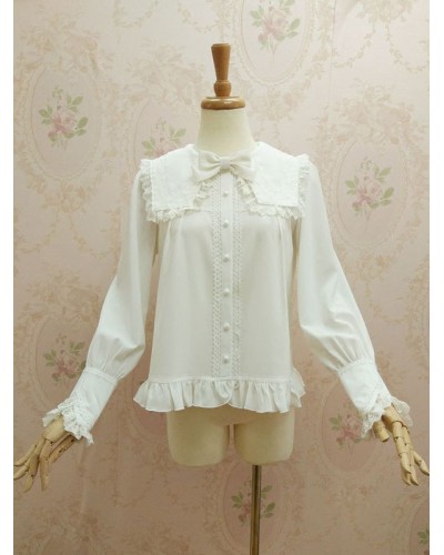 Lolita Blouses Puff Sleeve Chiffon Bows Ruffles White Lolita Top Tops Sweet Daily Casual