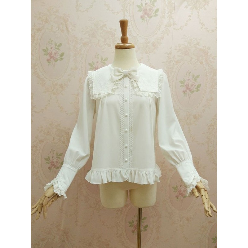 Lolita Blouses Puff Sleeve Chiffon Bows Ruffles White Lolita Top Tops Sweet Daily Casual