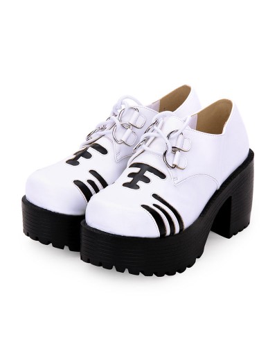 Lolita Footwear Print Two Tone Lace Up Platform White Lolita Shoes Sweet Daily Casual Tea Party