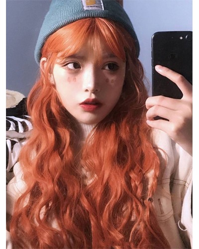 Lolita Wig Orange Long Heat-resistant Fiber Lolita Accessories Sweet Harajuku Fashion ROCOCO Daily Casual Tea Party