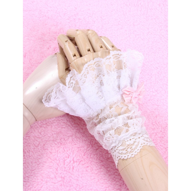 White Chic Bows Lace Synthetic Lolita Gloves Lovely Party