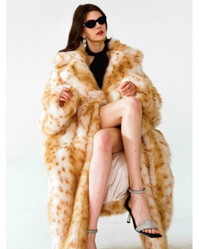 Women Faux Fur Coats Leopard Long Sleeves Leopard Print Oversized Coat Faux Fur Coat Fall Winter Street Wear Daily Casual