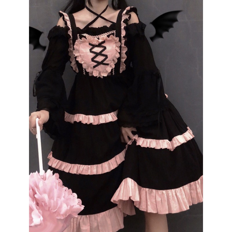 Gothic Lolita Dresses Ruffles Lace Light Sky Blue Pink Adjustable Elastic