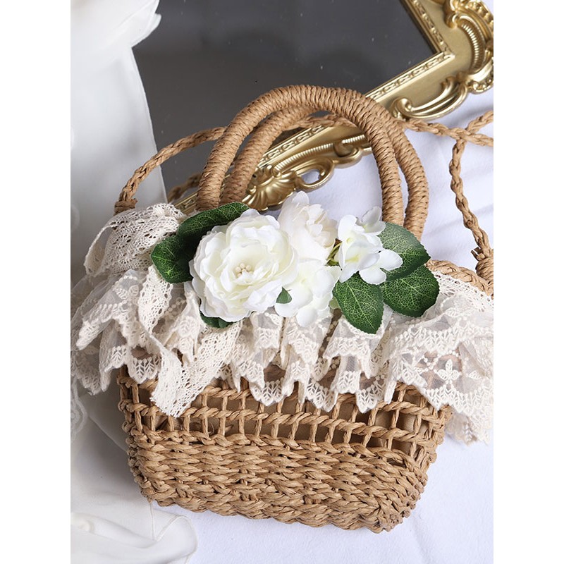 Coffee Brown Lolita Handbag Polyester Lace Flowers Accessory Lolita Accessories Daily Casual Tea Party